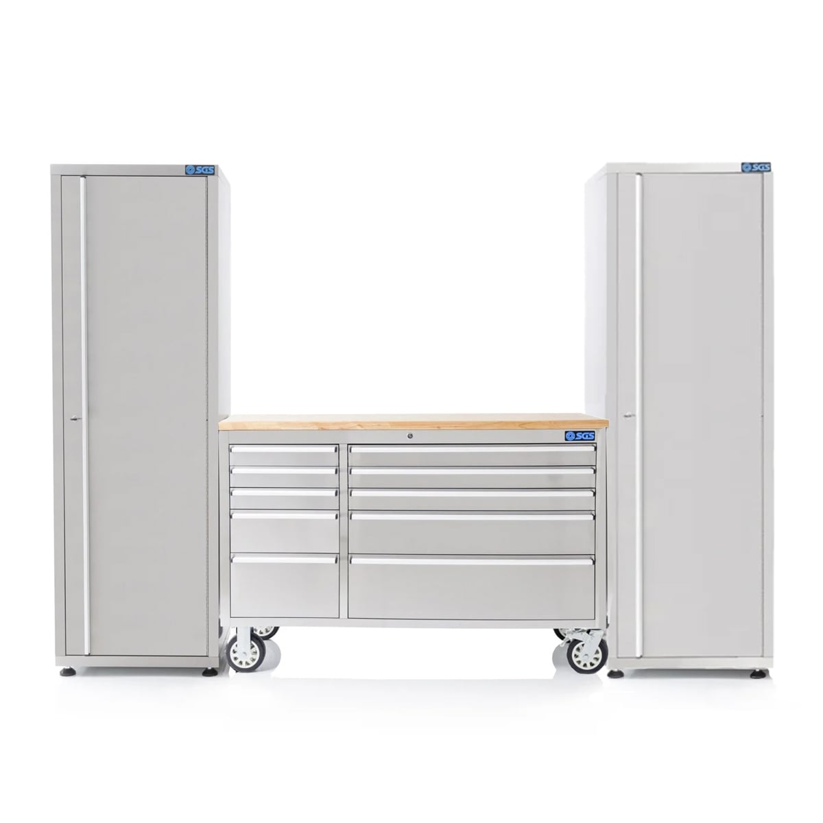 SGS 55in Stainless Steel Workbench Tool Chest and 2 x Side Cabinets